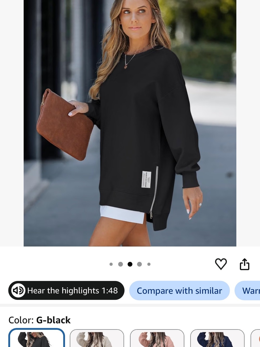 Mango Black Oversized Sweatshirt Dress with Side Zipper Detail